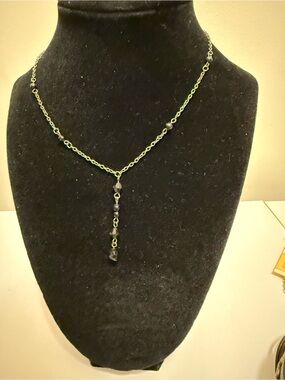 Y Necklace with Dark Faceted Beads
